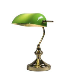 Klasická stolní lampa/lampa notářská mosaz se zeleným sklem - Banker