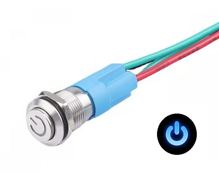 LED vodotěsný spínač s vystouplým hmatníkem 12 mm - Modrý