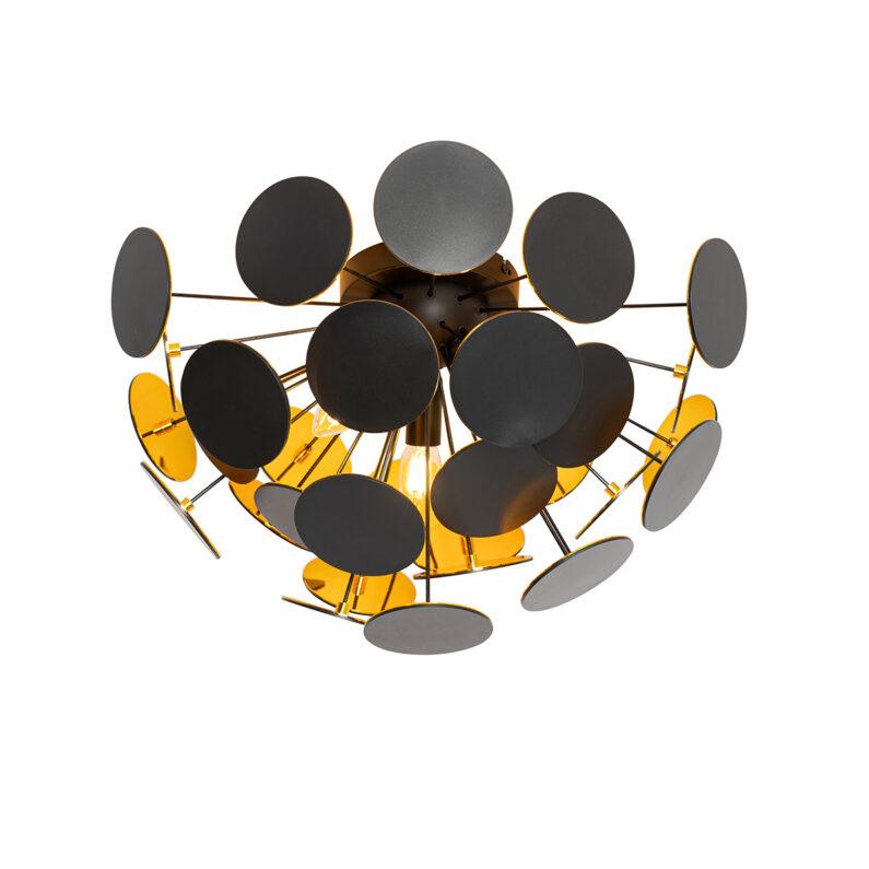 Designové stropní svítidlo černé se zlatými 54 cm 3 světly - Cerchio