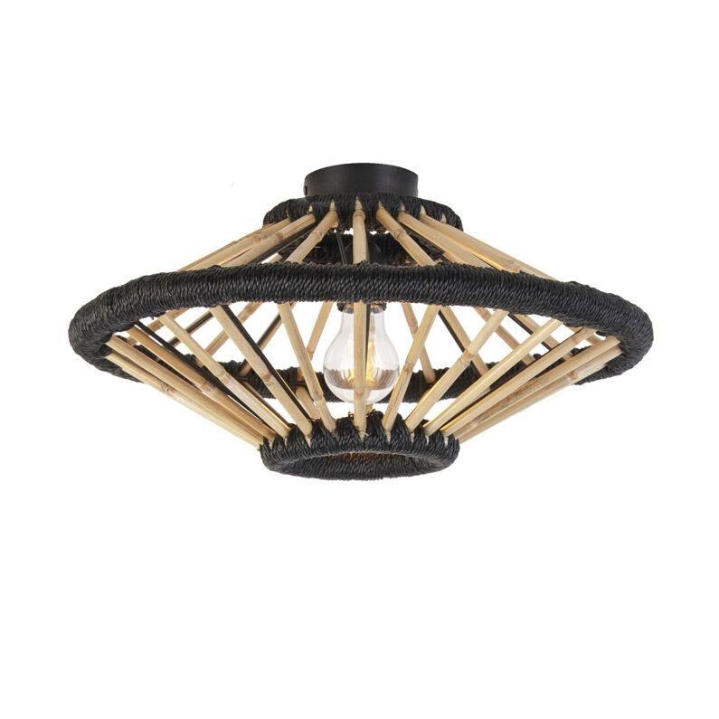Orientální stropní svítidlo bambusové s černou 46 cm - Evalin