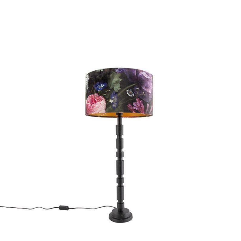 Stolní lampa ve stylu art deco černá s květinovým odstínem 35 cm - Torre